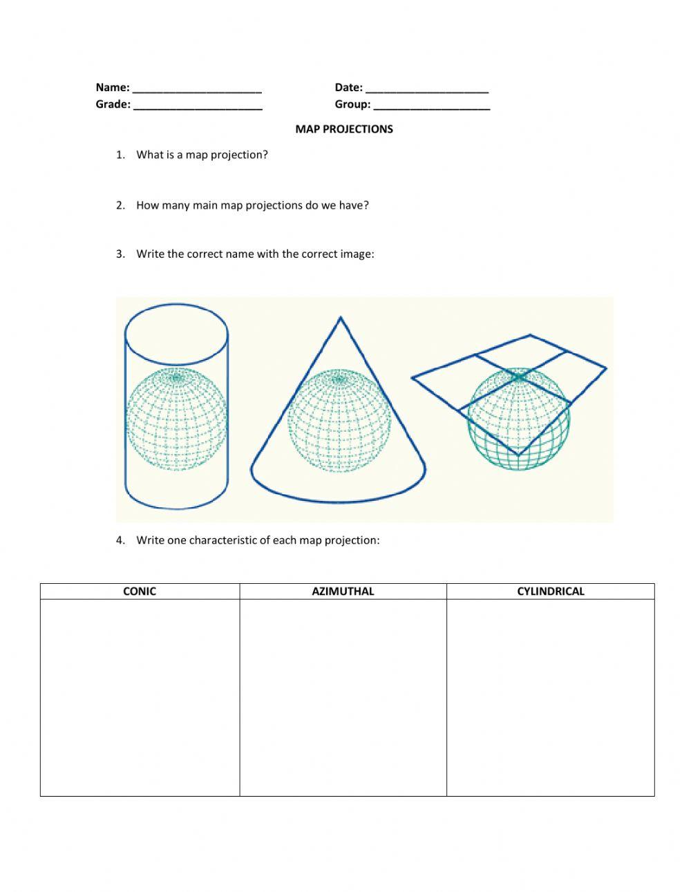 WS 23 MAP PROJECTIONS online exercise for Live Worksheets