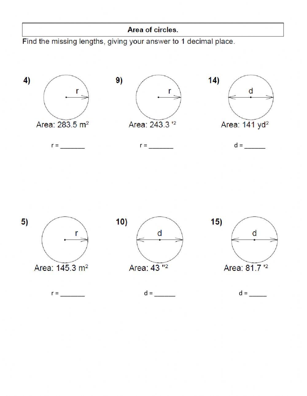 Area of Circles - Working Backwards