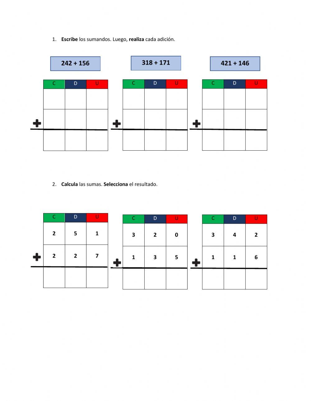 Adición sin reagrupar