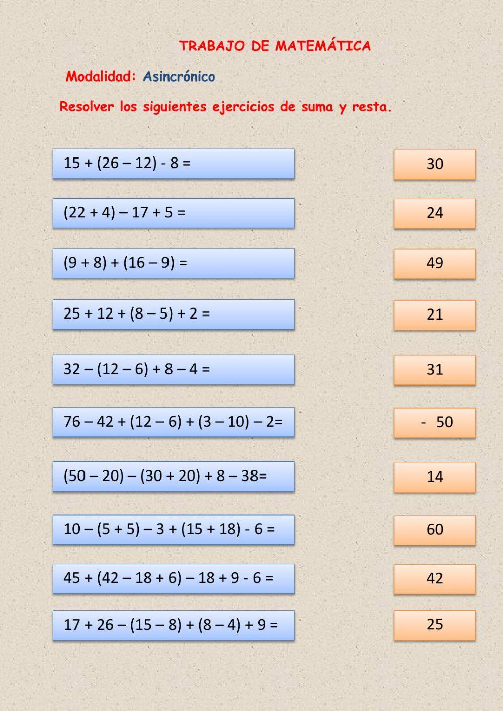 Suma y resta de números enteros con paréntesis