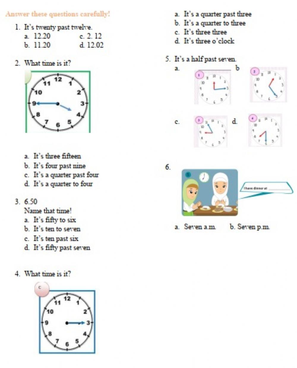 What time is it exercise for 7 | Live Worksheets