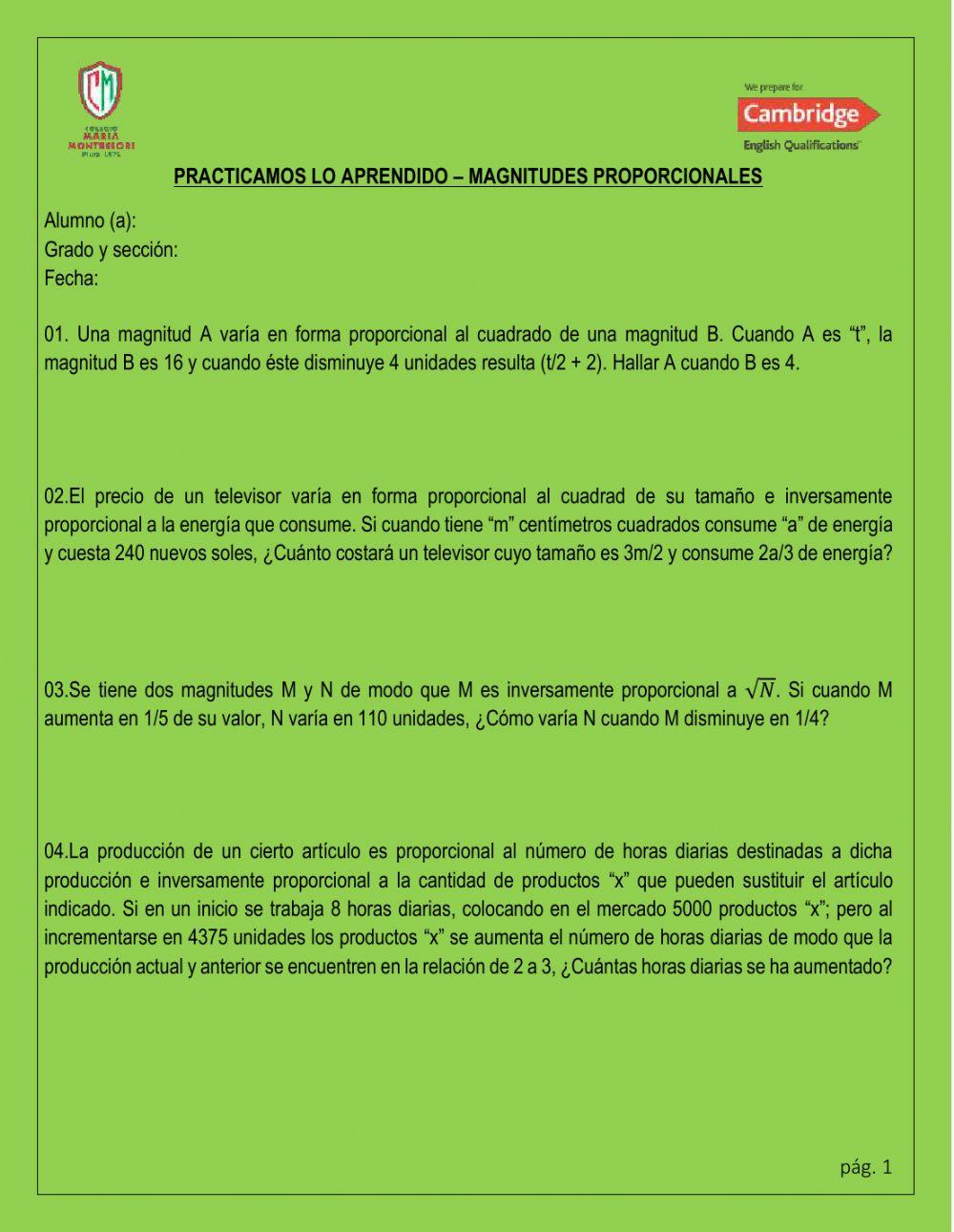 Magnitudes proporcionales Magnitudes proporcionales