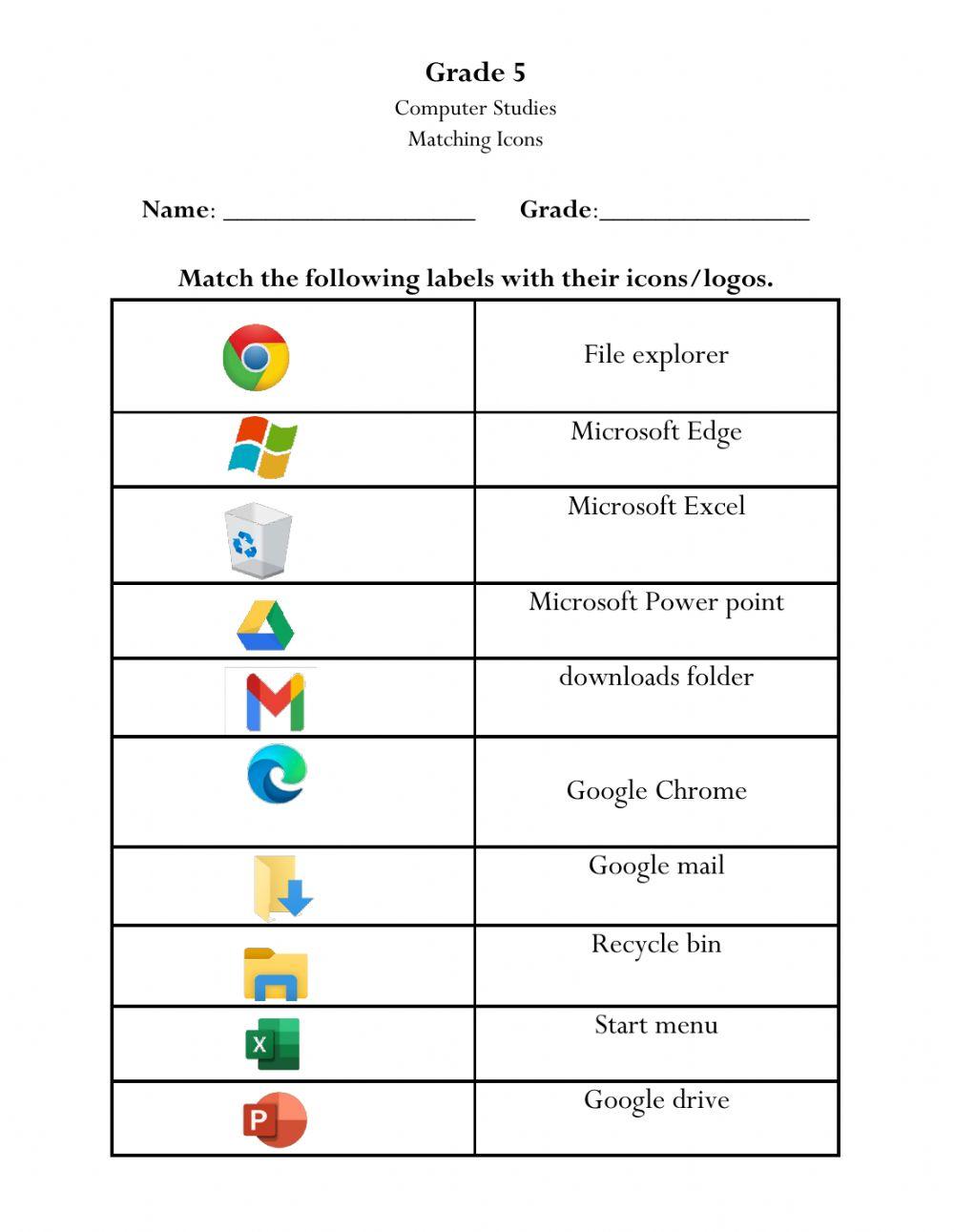 Grade 5 Computer Icons online exercise for | Live Worksheets