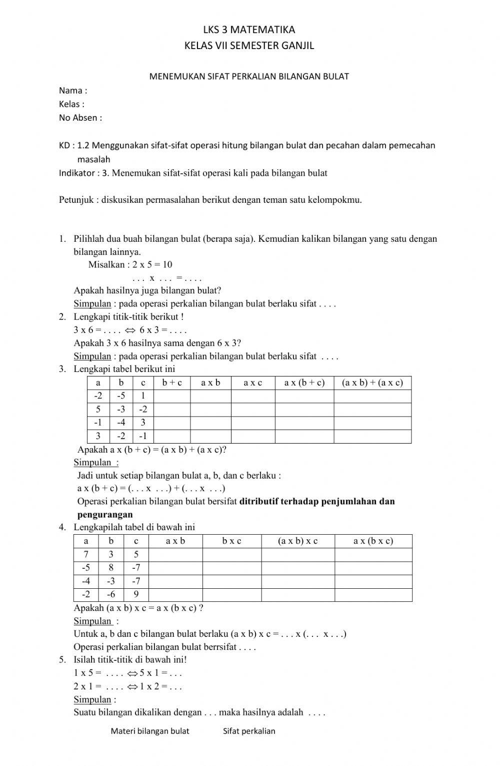 Sifat perkalian bilangan bulat
