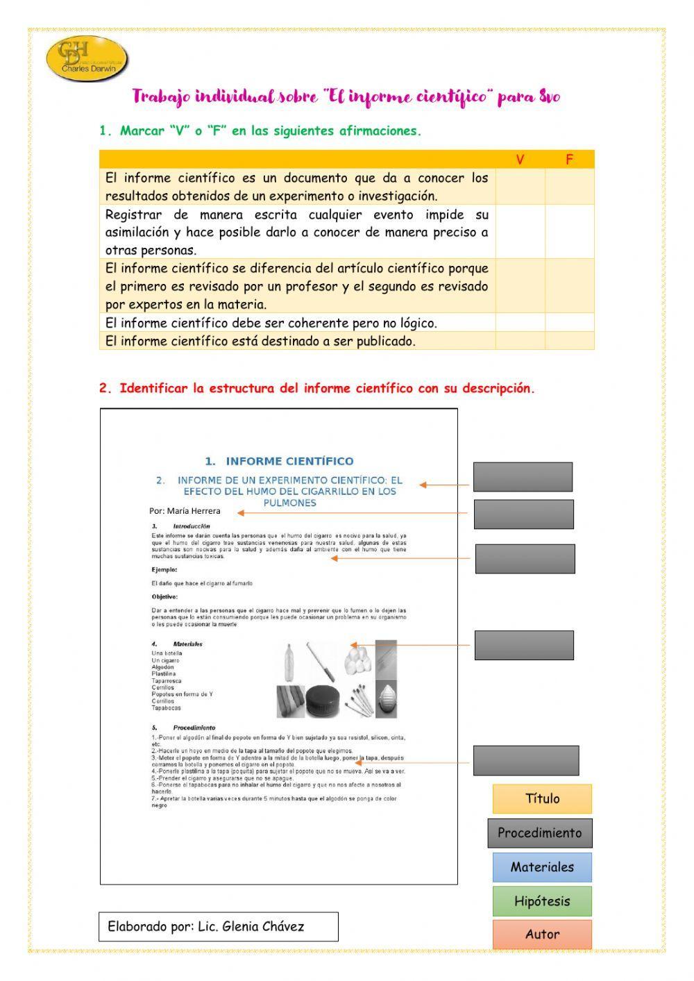 Trabajo individual sobre “El informe científico” para 8vo