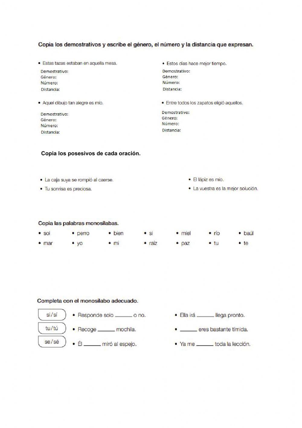 Demostrativos, posesivos y acentuación