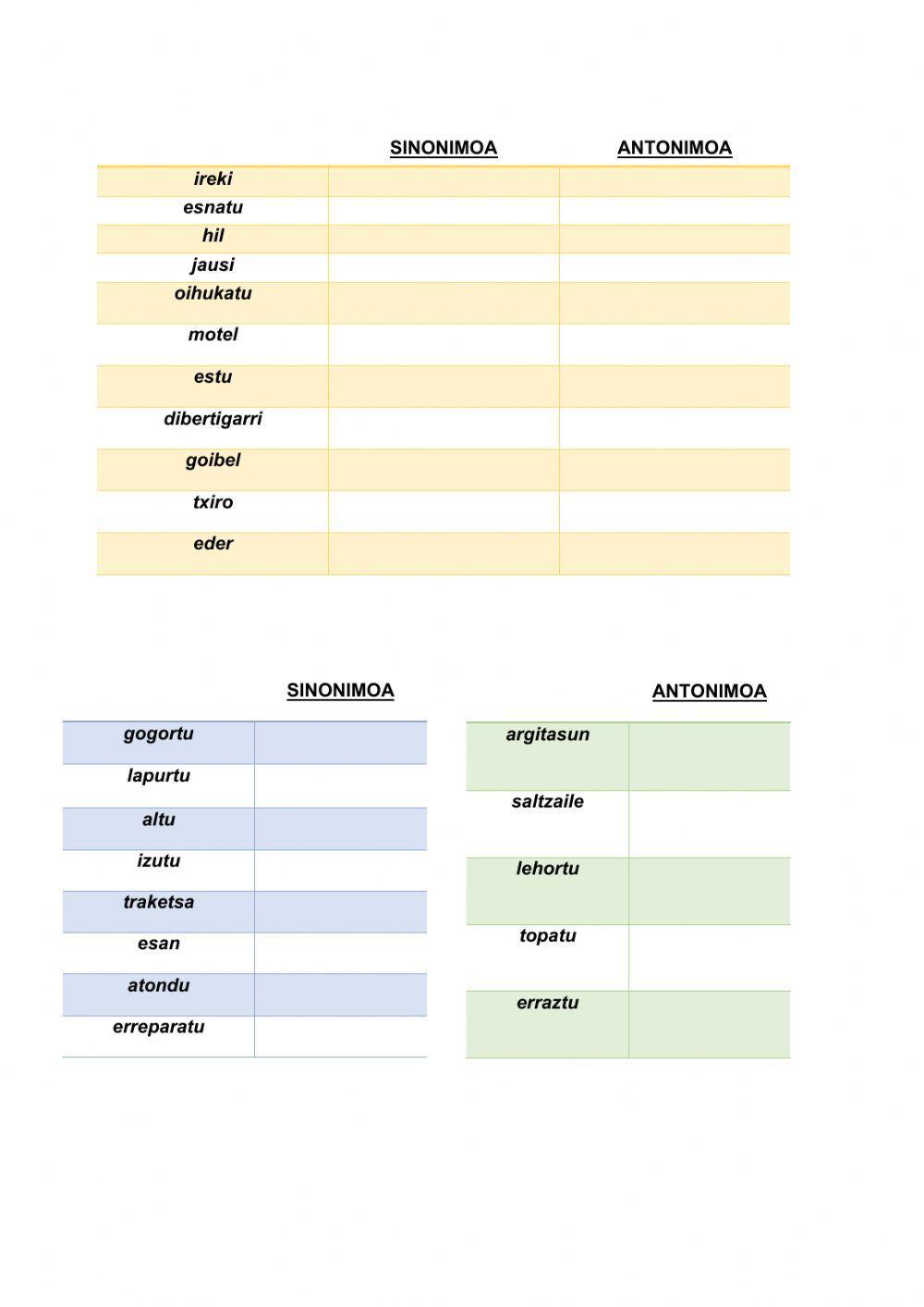 Sinonimoak eta antonimoak