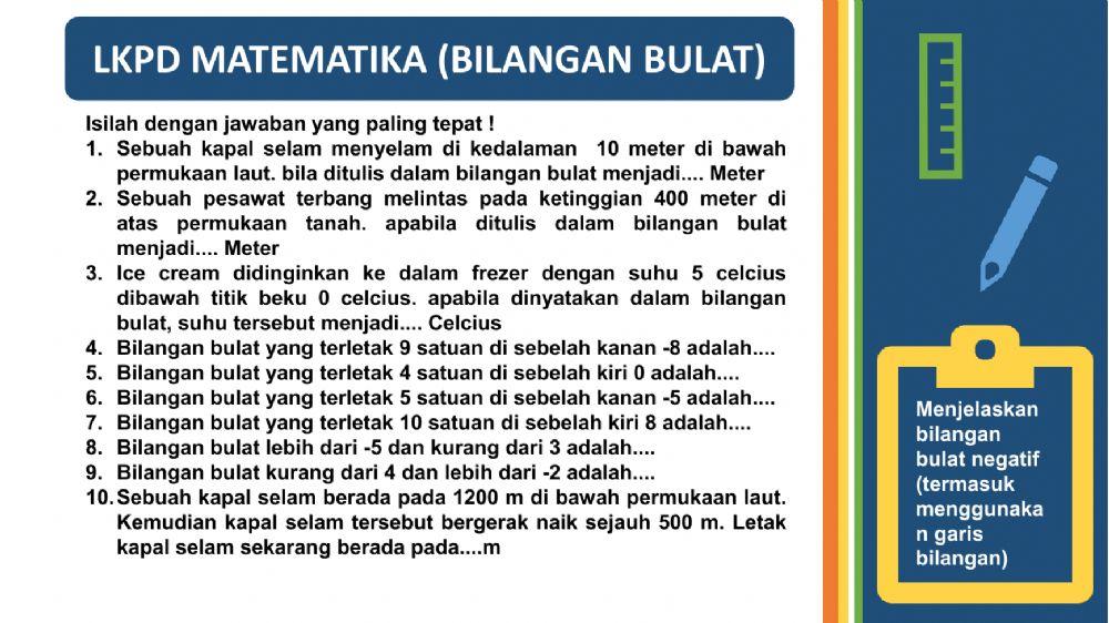 Lkpd bilangan bulat kelas vi