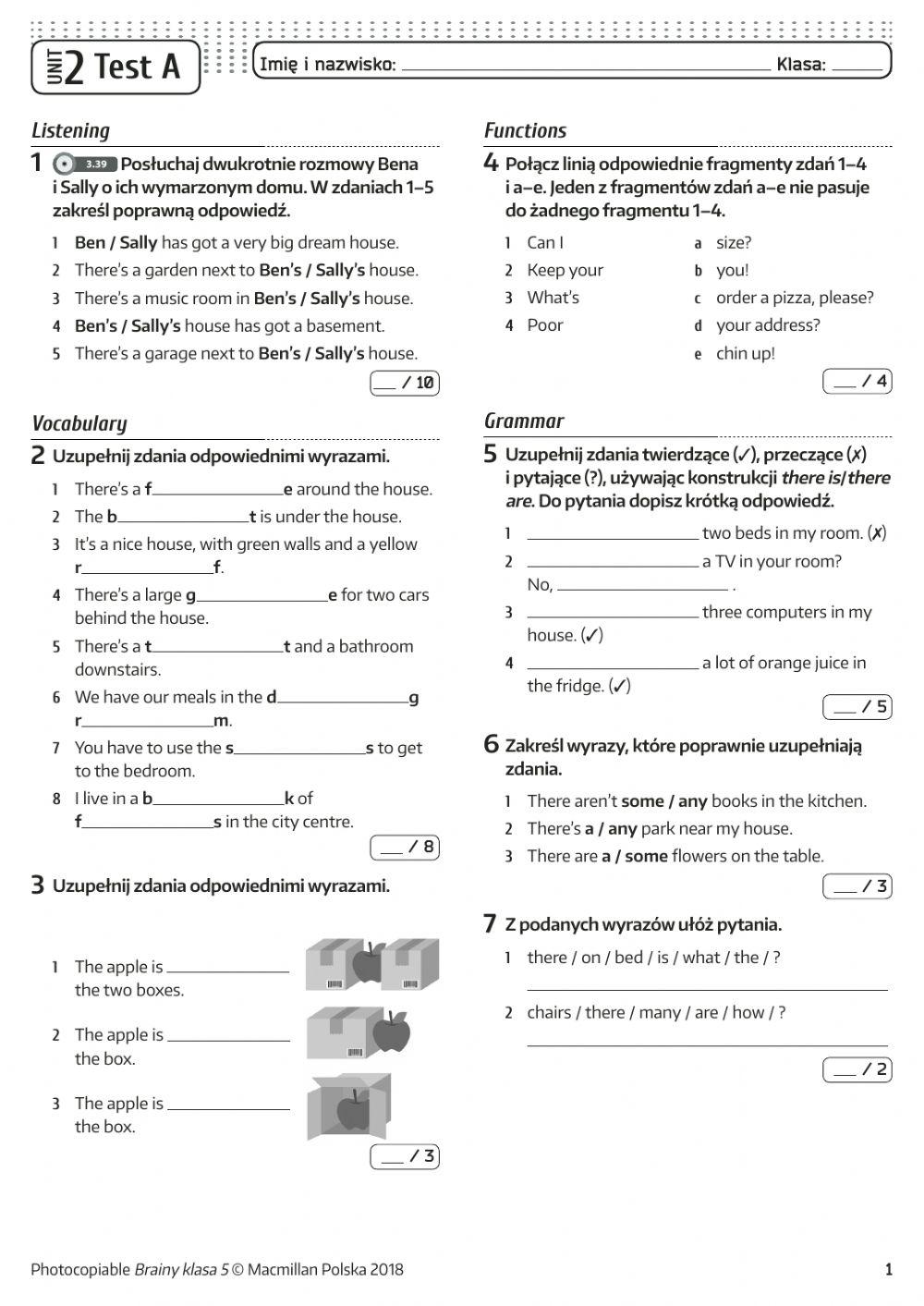 Brainy Klasa 5 Test Unit 2