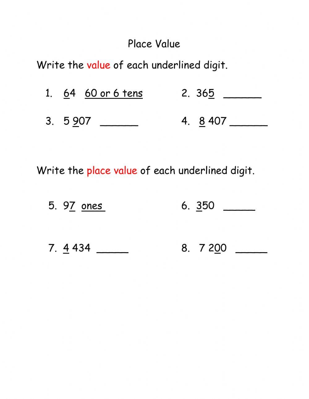 Place Value to Thousands interactive worksheet | Live Worksheets