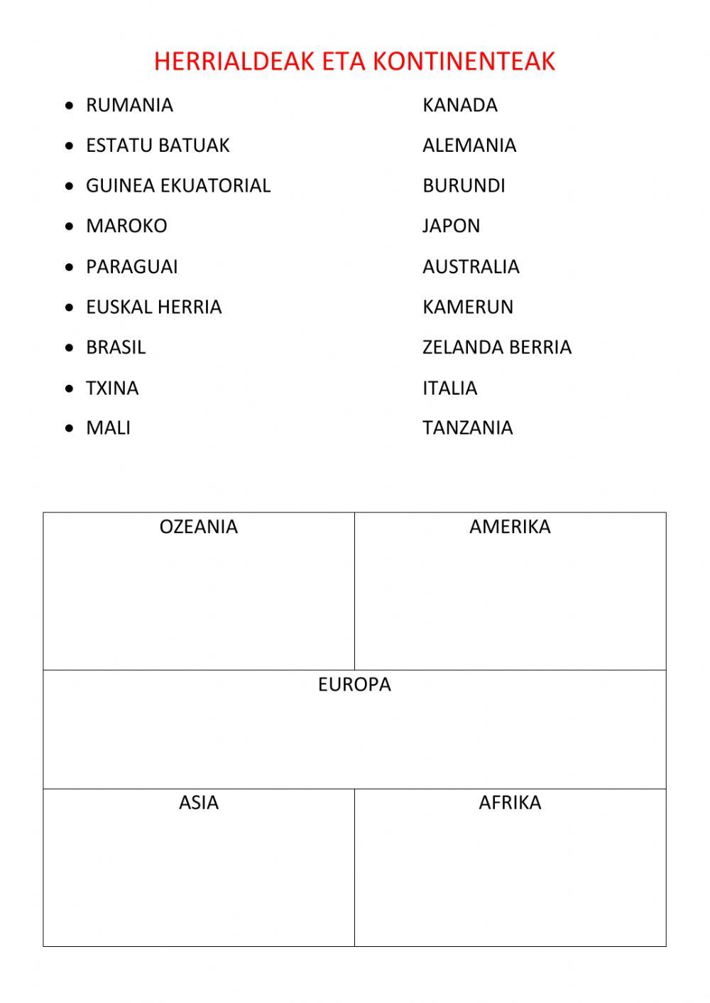 Herrialdeak eta kontinenteak