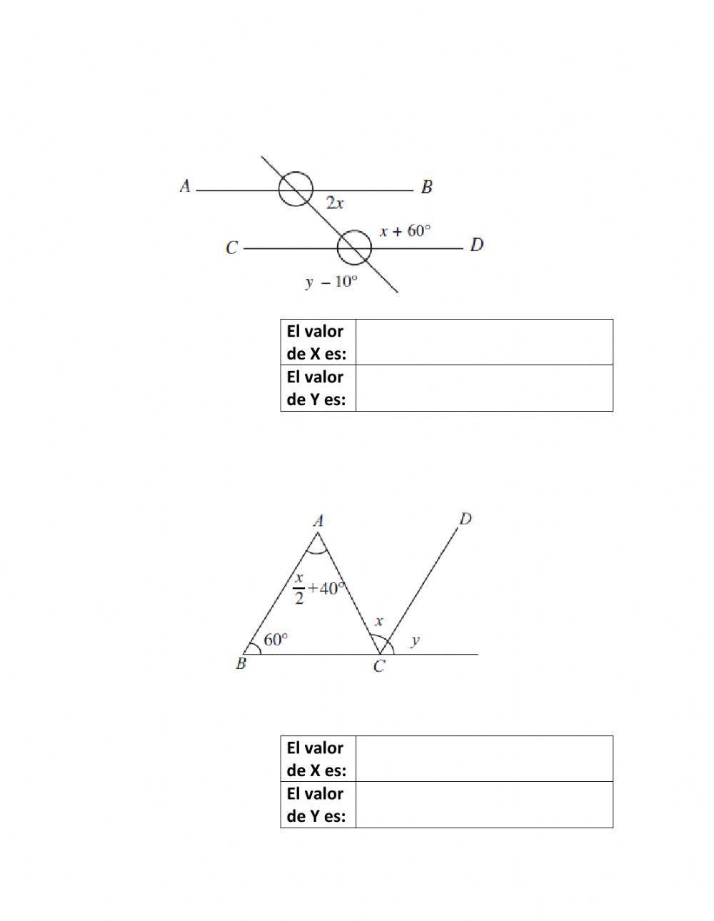 Paralelas cortadas por una transversal (ecuaciones)