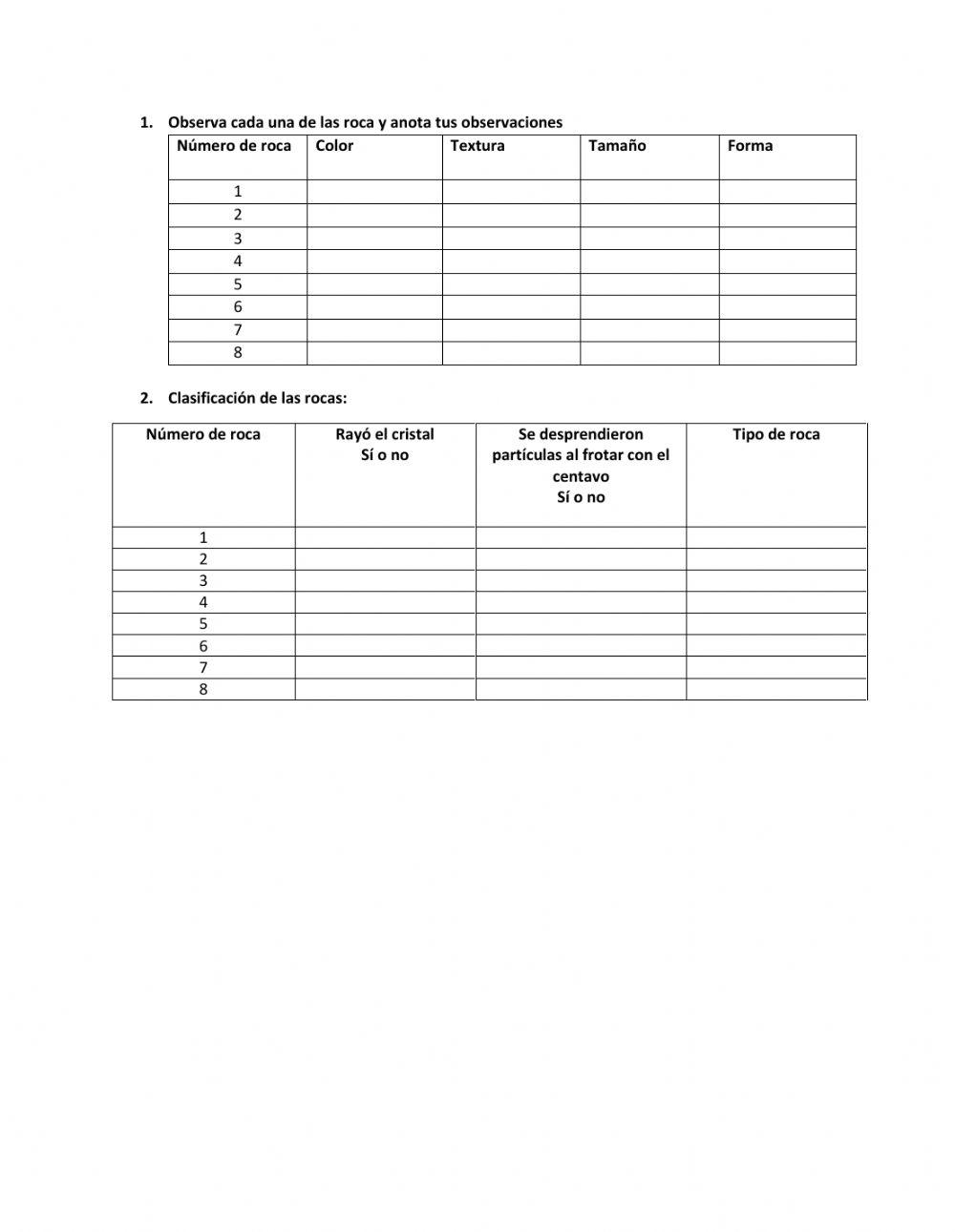 Tabla de datos laboratorio tipos de rocas