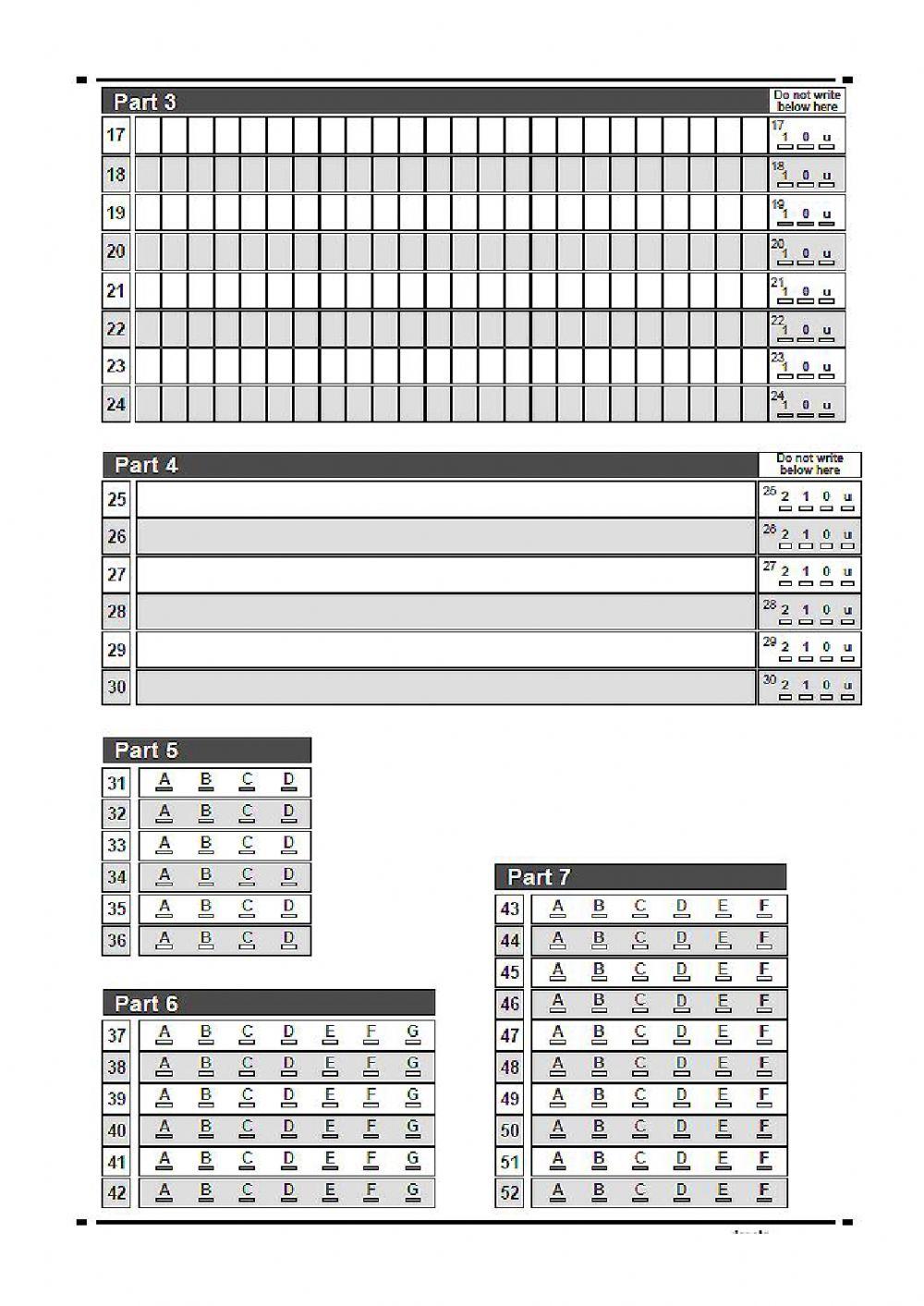 Reading and UoE - Answer sheet - 2020