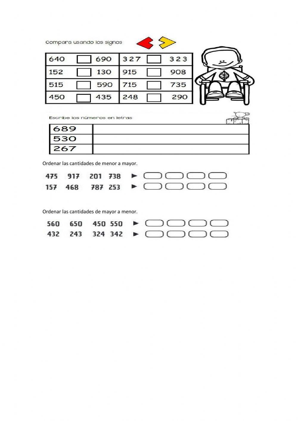 Comparación de cantidades de 3 cifras