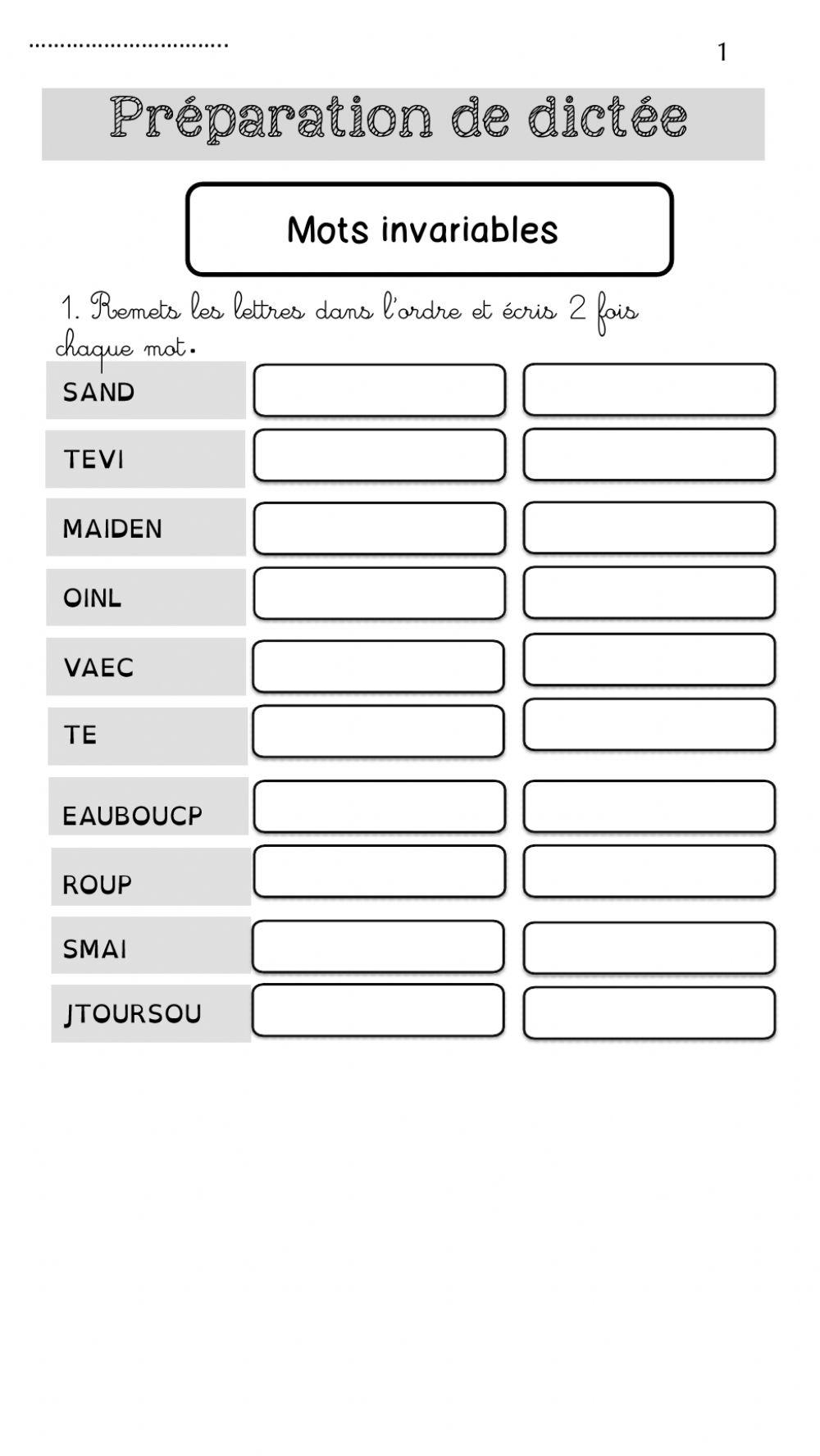 Les mots invariables