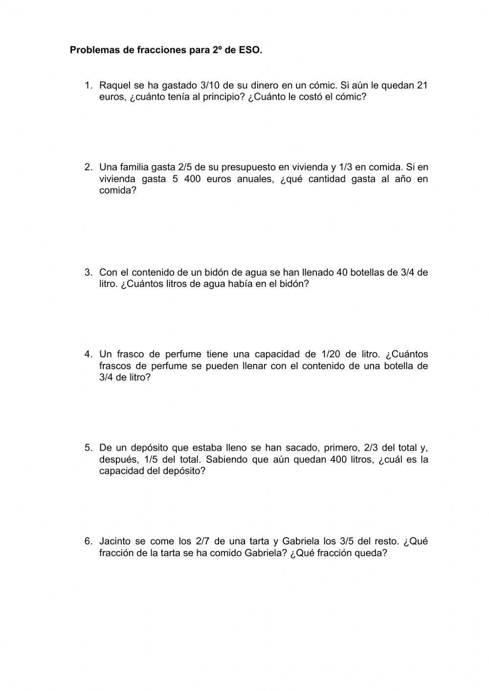 Problemas de fracciones 2º ESO