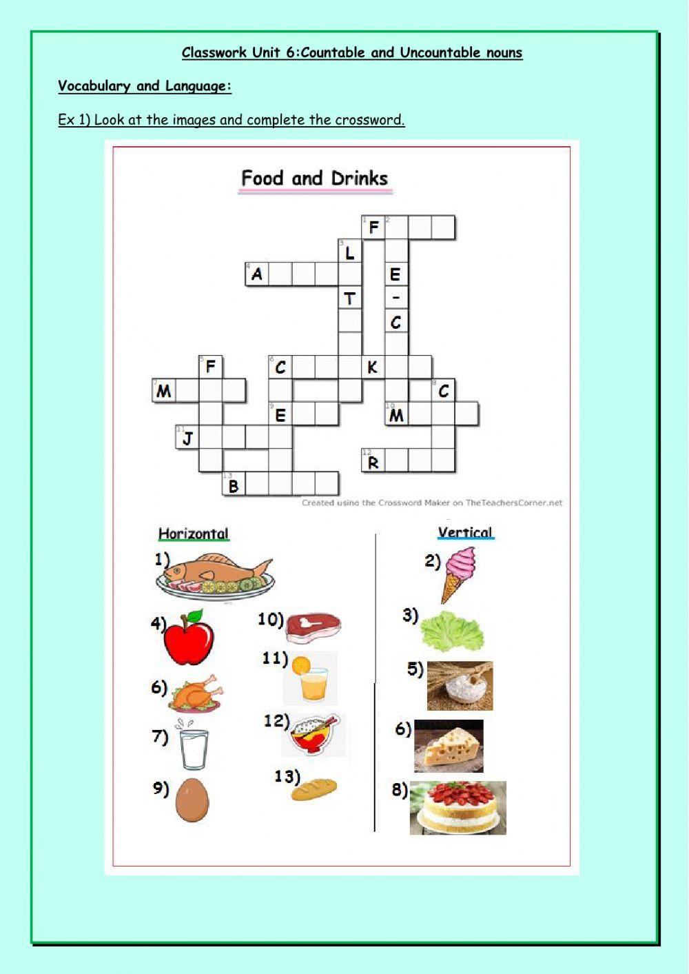 Vocabulary and Language: Food - Countable and Uncountable nouns