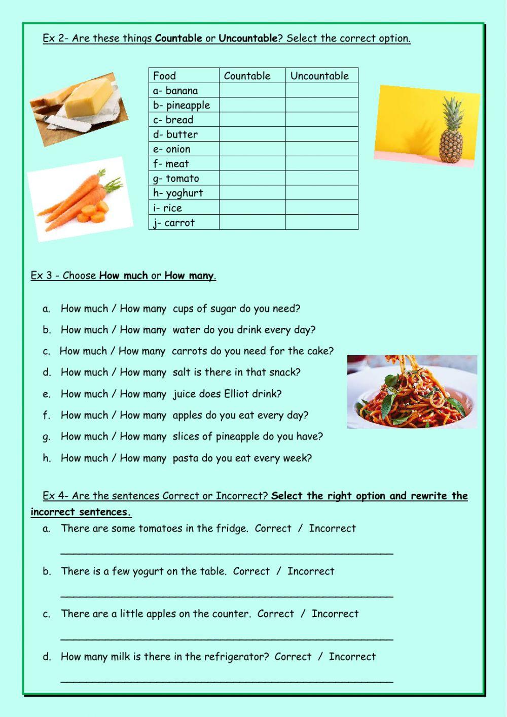 Vocabulary and Language: Food - Countable and Uncountable nouns