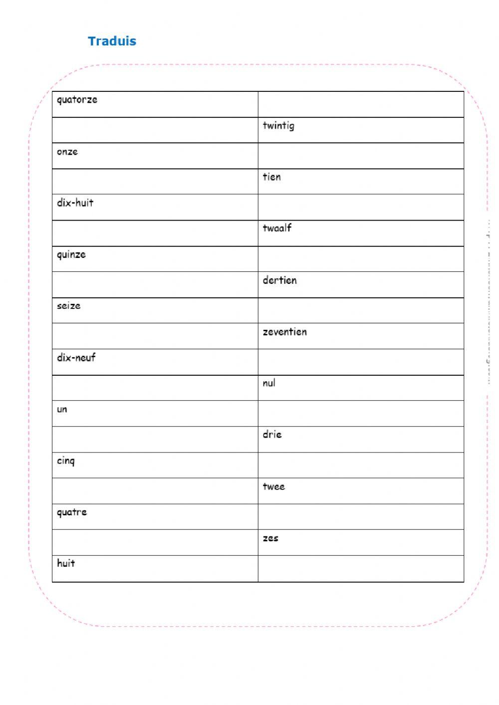 Getallen van 1 tot 20