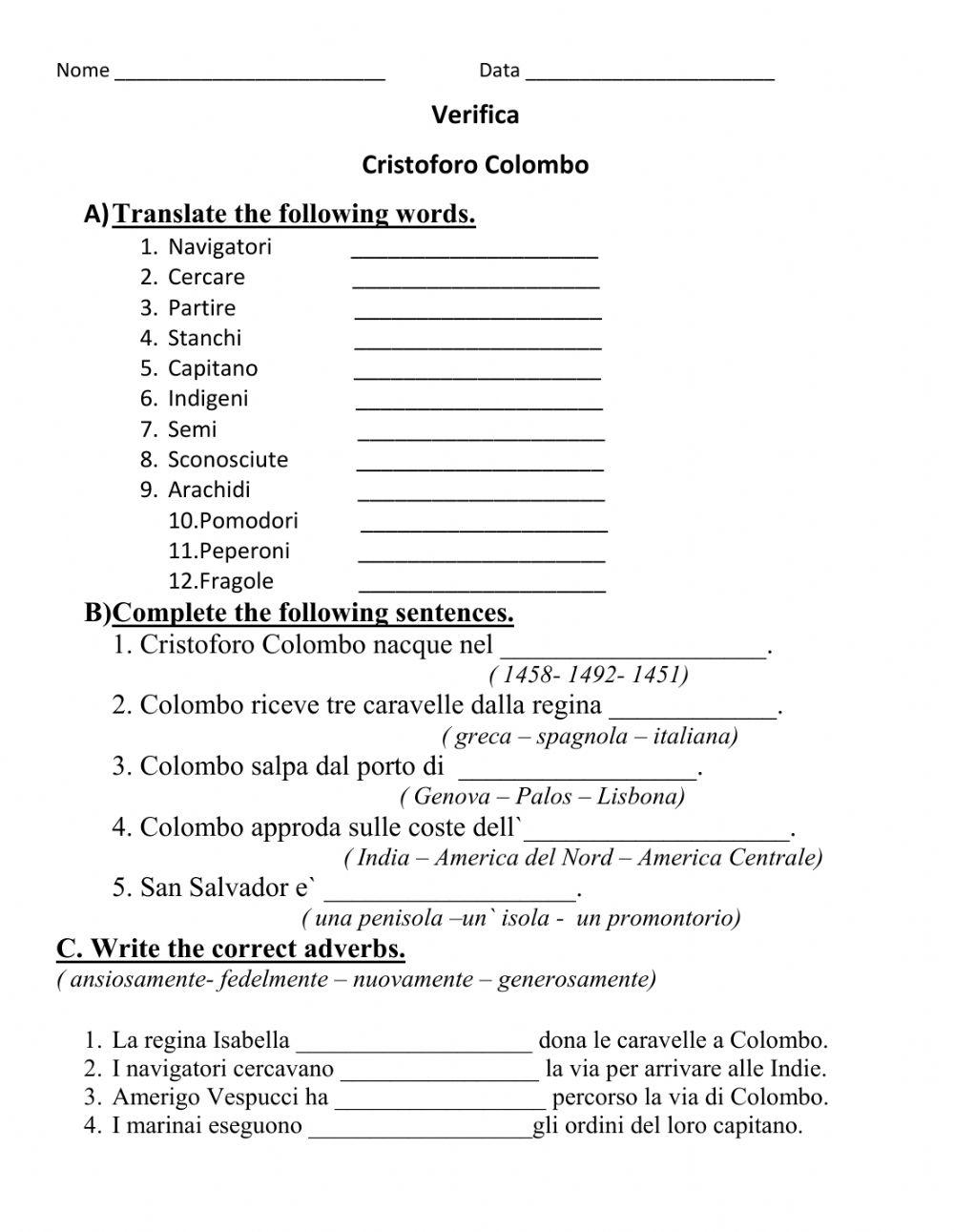 Test Cristoforo Colombo 6-7