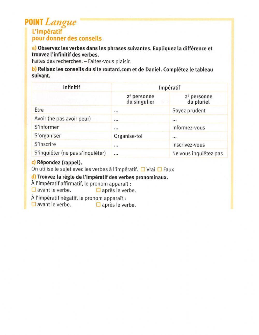 L'impératif pour donner des conseils