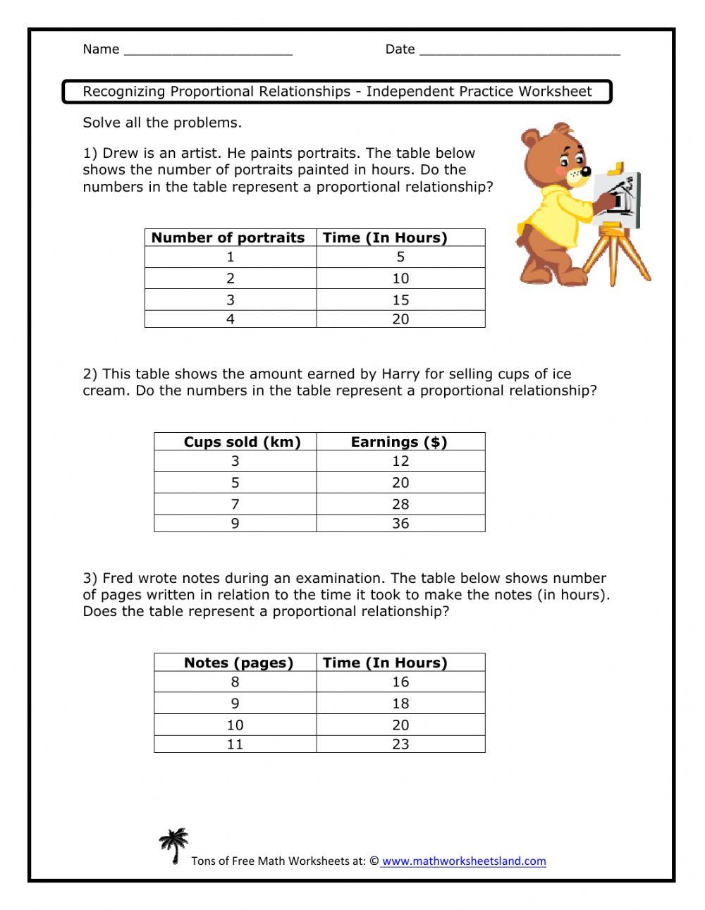 7RP2...Identifying Proportional Relationships online exercise for Live Worksheets
