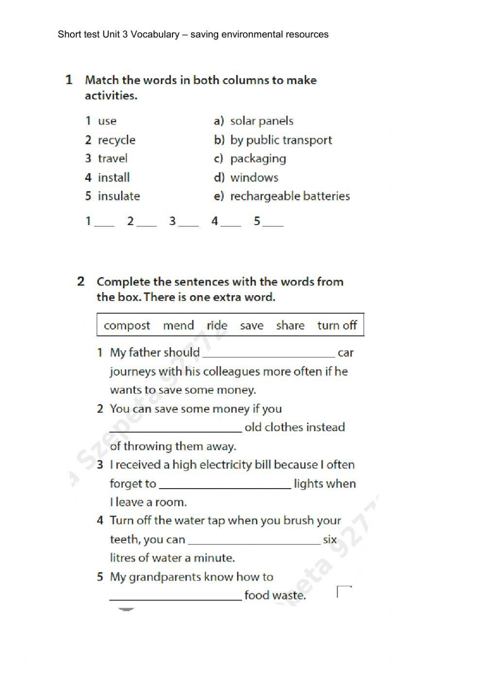 Short test vocabulary