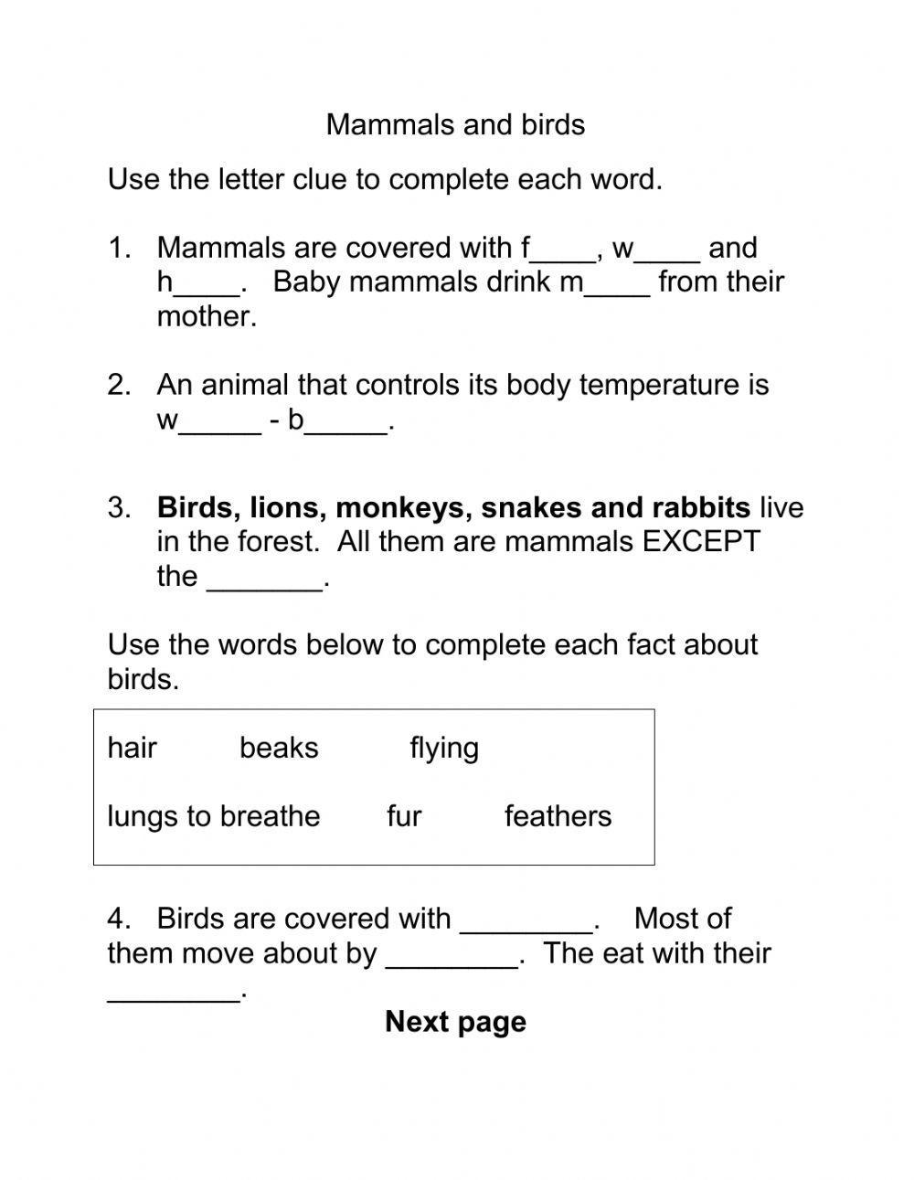 Mammals and birds