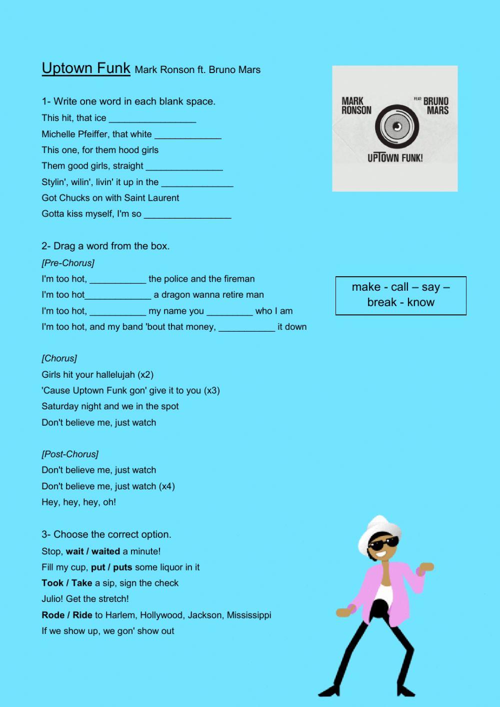 Uptown Funk M… Free Interactive Worksheets 454773
