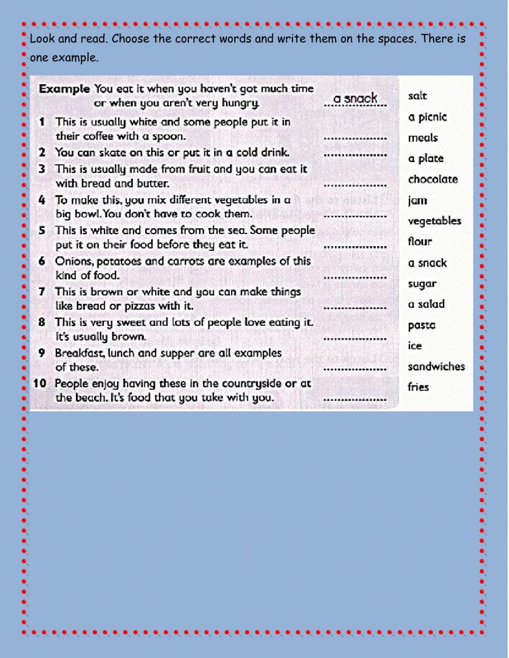 Flyers Reading & Writing Part 1 - Food