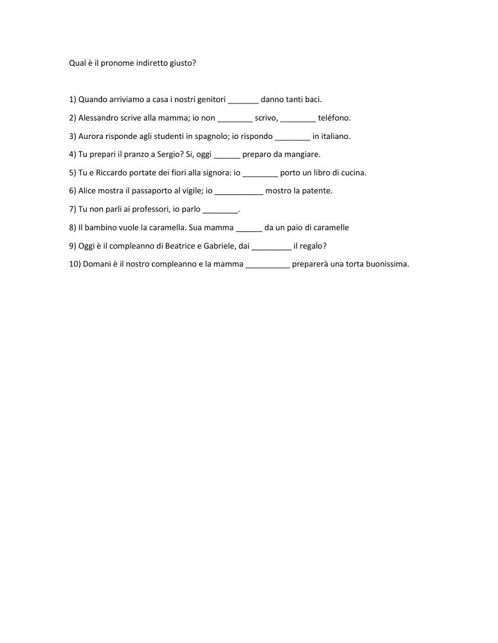 Esame I pronomi indiretti o deboli