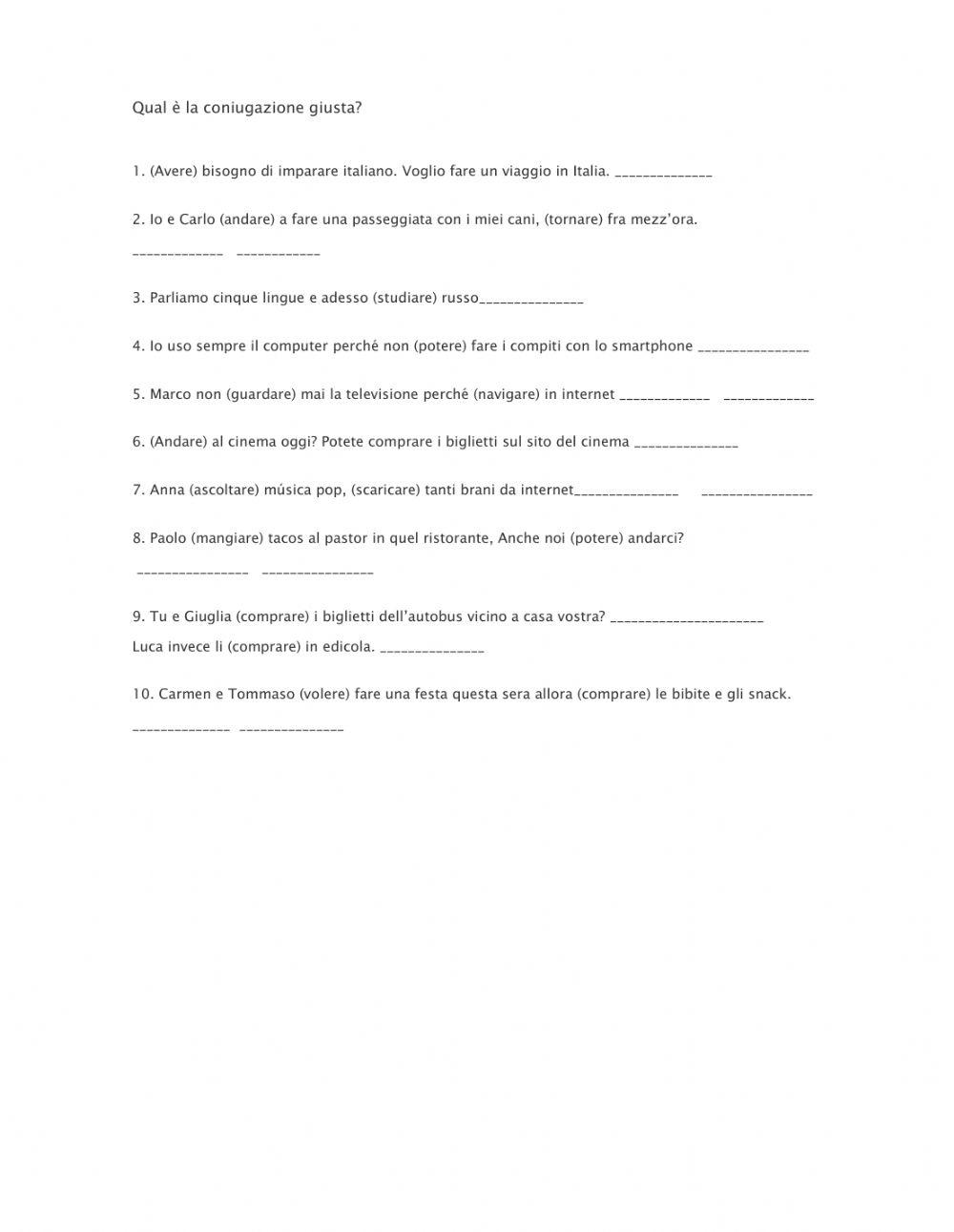 Esame Coniugazione verbi regolari gruppo -ARE-