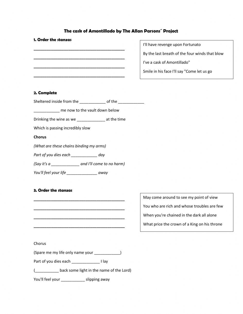 Song The cask of Amontillado by The Alan Parsons Project