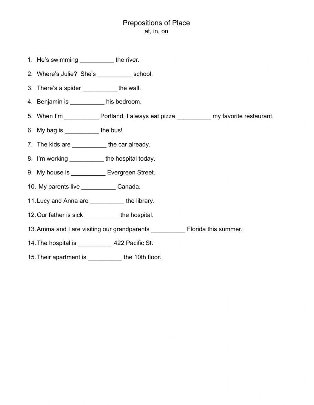 Prepositions of Place