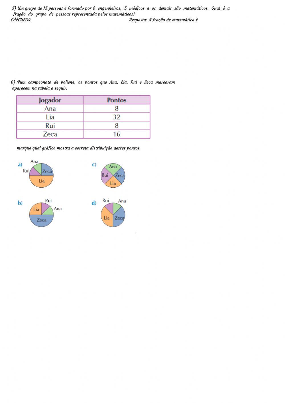 Fração - parte e inteiro- fração equivalente interactive worksheet