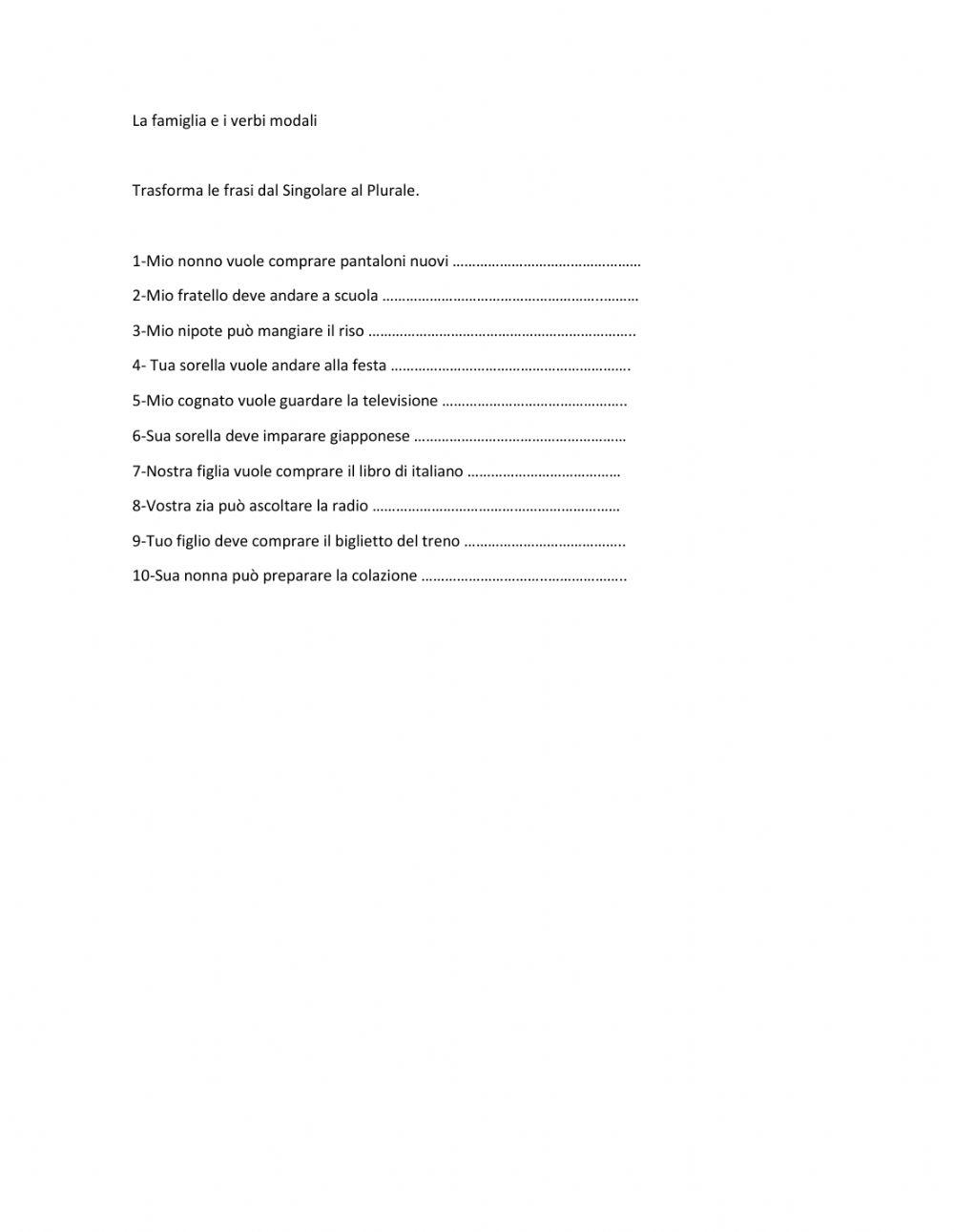 Esame La famiglia e i possesivi.