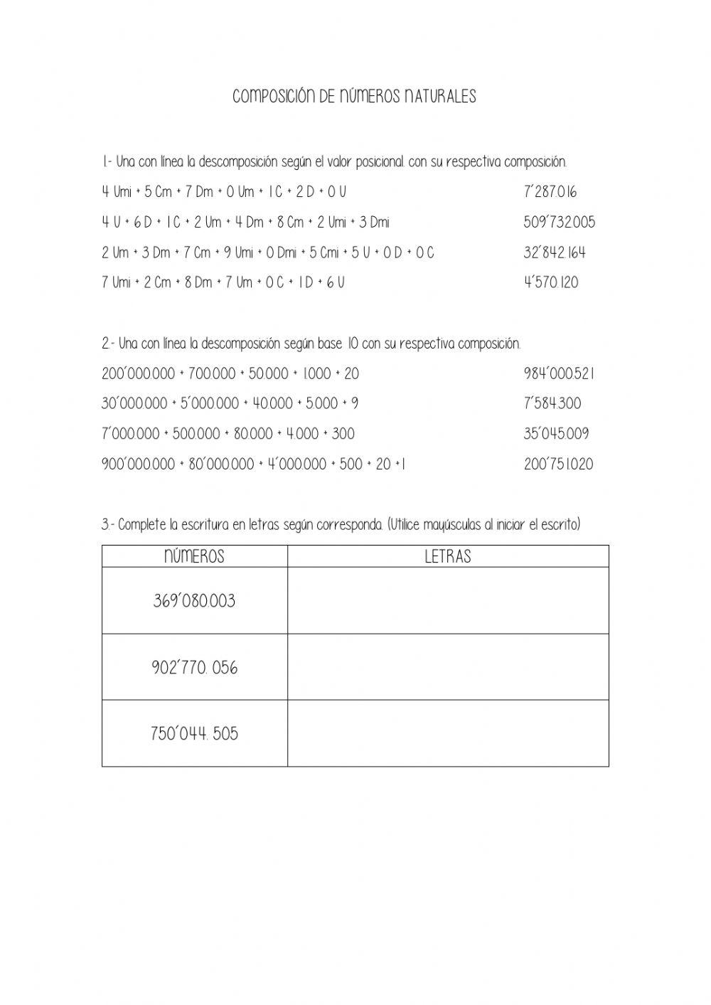 Composición de números naturales