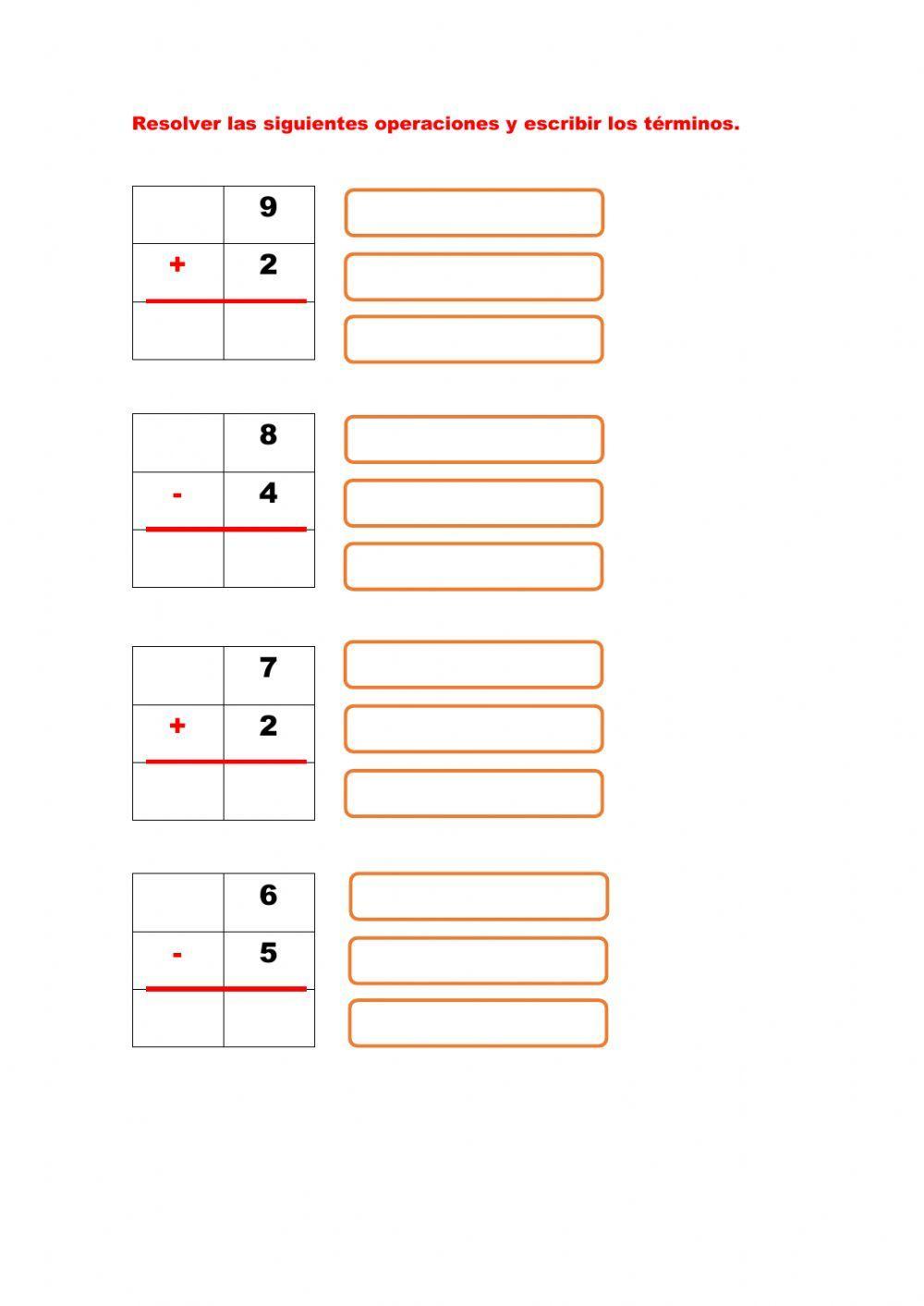 Términos de la suma y resta