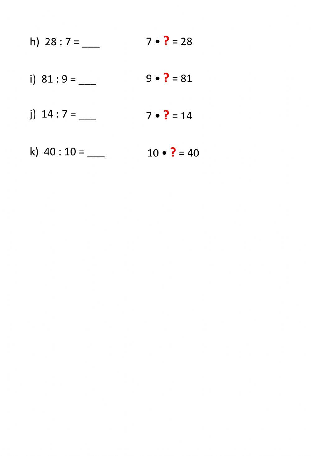 Ficha divisiones para resolver con multiplicaciones