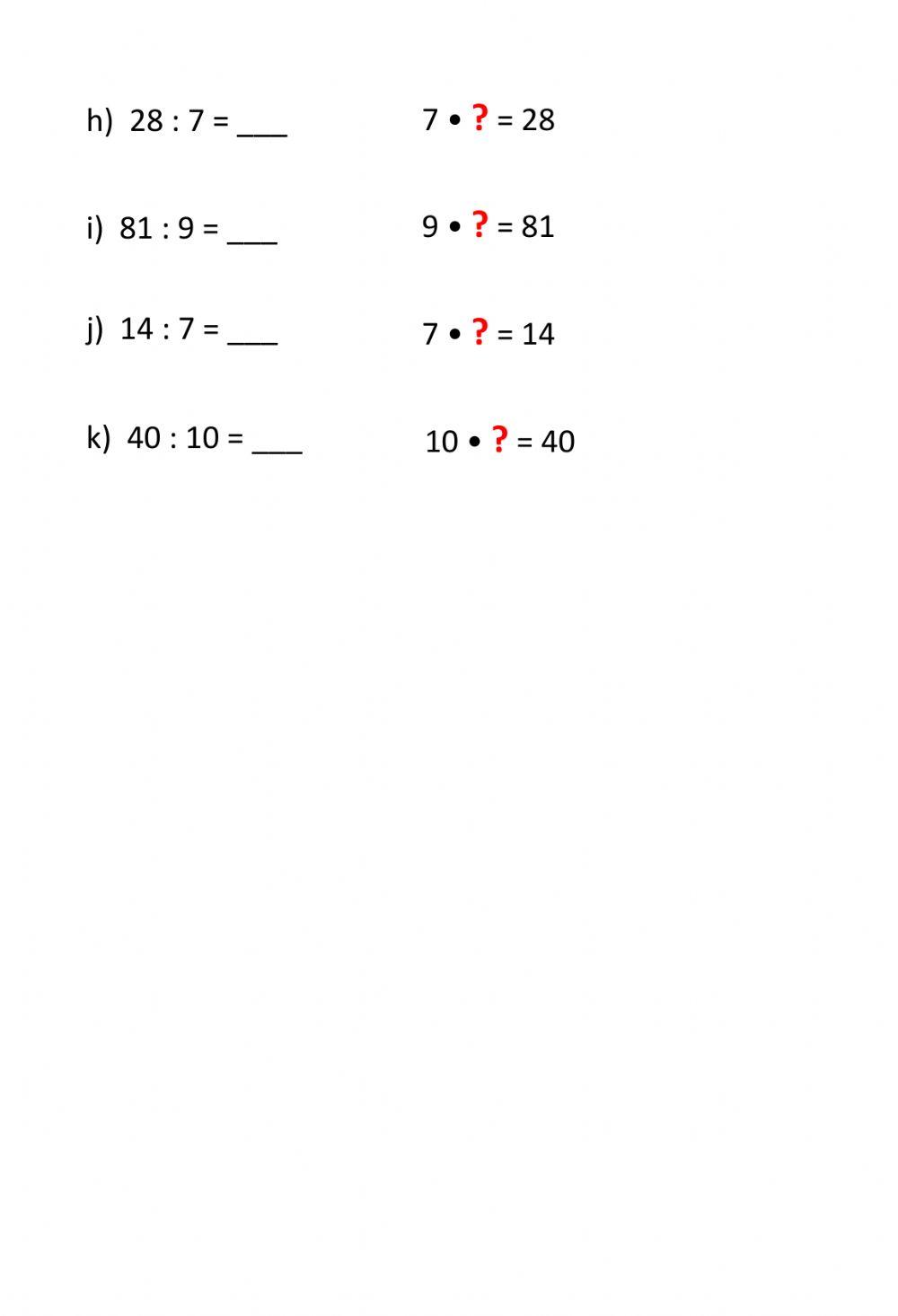 Ficha divisiones para resolver con multiplicaciones