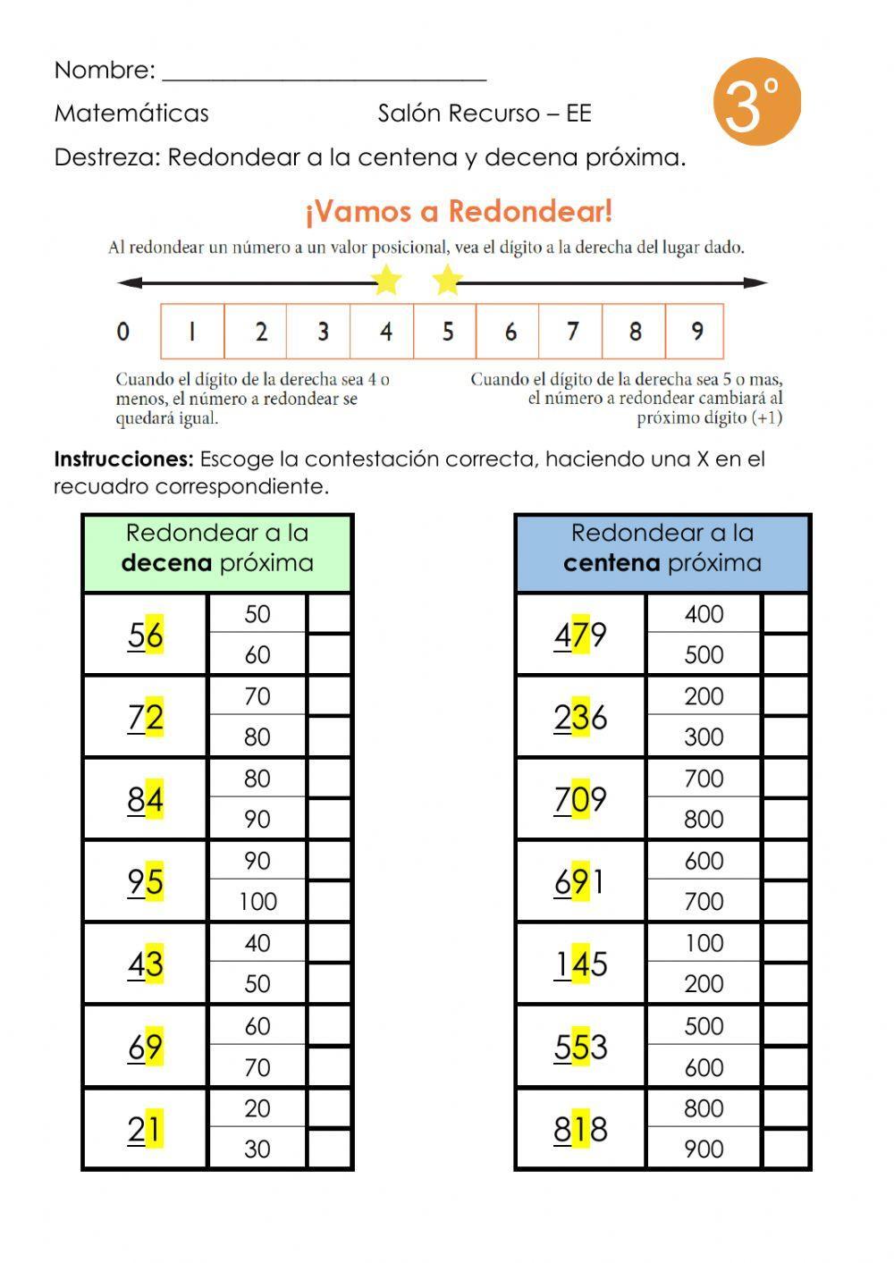 Redondear a la decena y centena próxima