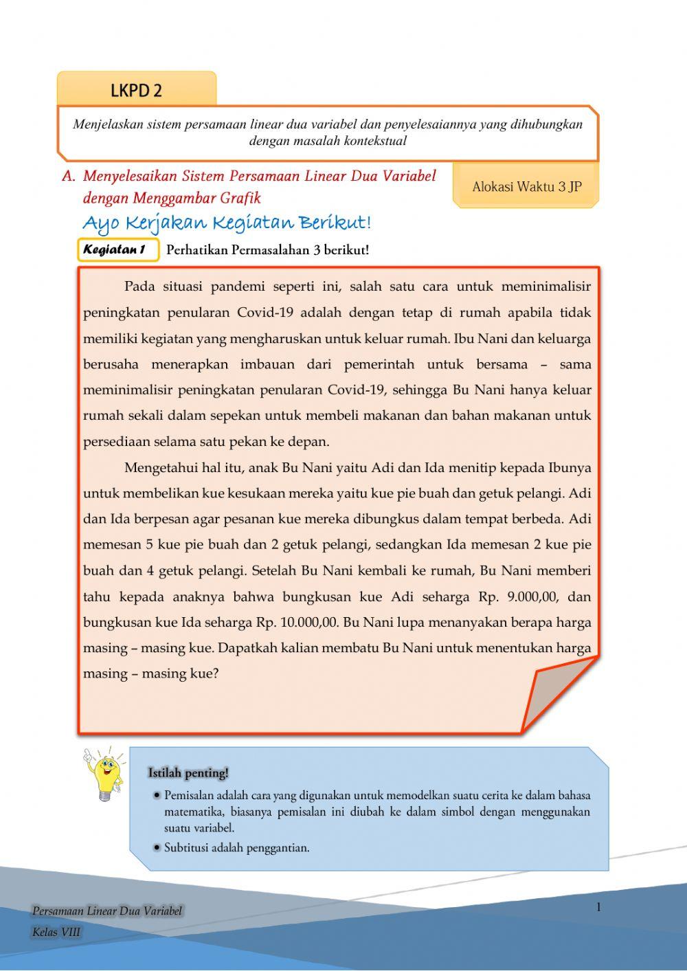 LKPD 2 Sistem Persamaan Linear Dua Variabel