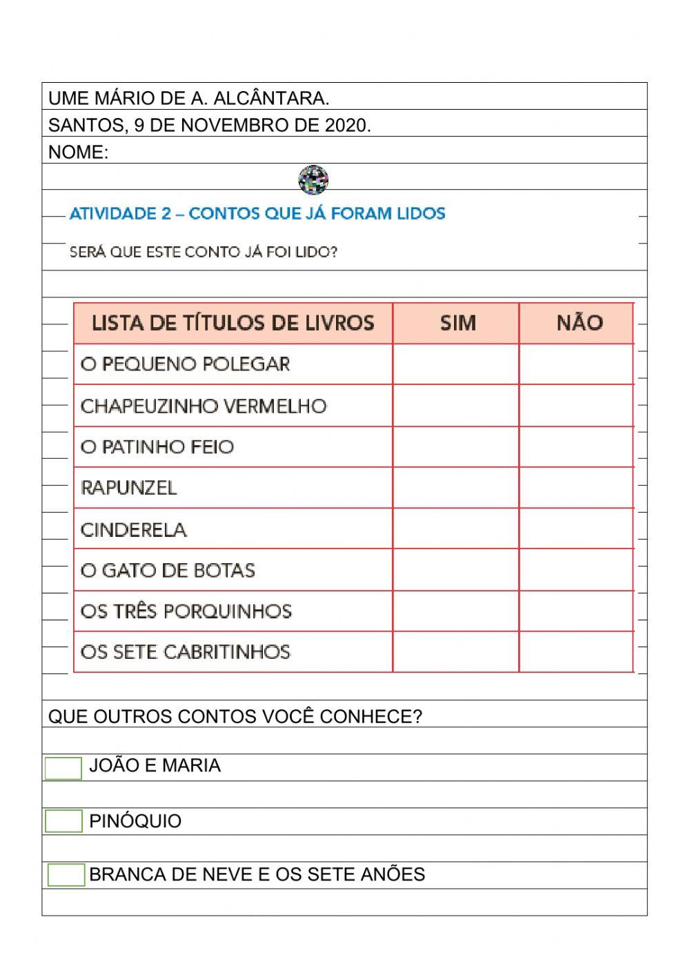 Lista de palavras