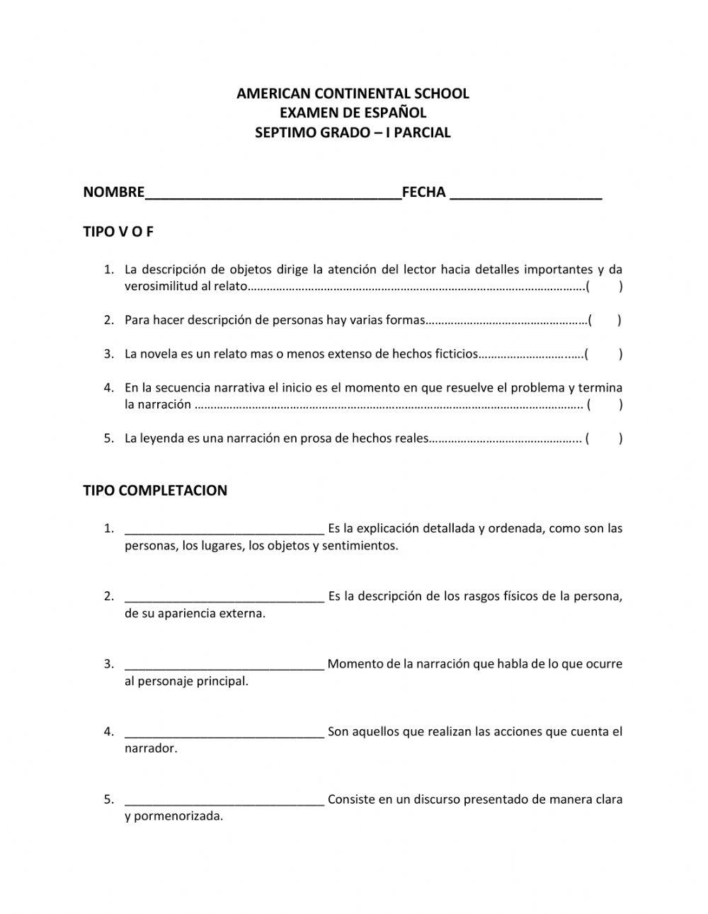 examen-de-espa-ol-s-ptimo-grado-i-parcial-online-exercise-for-live