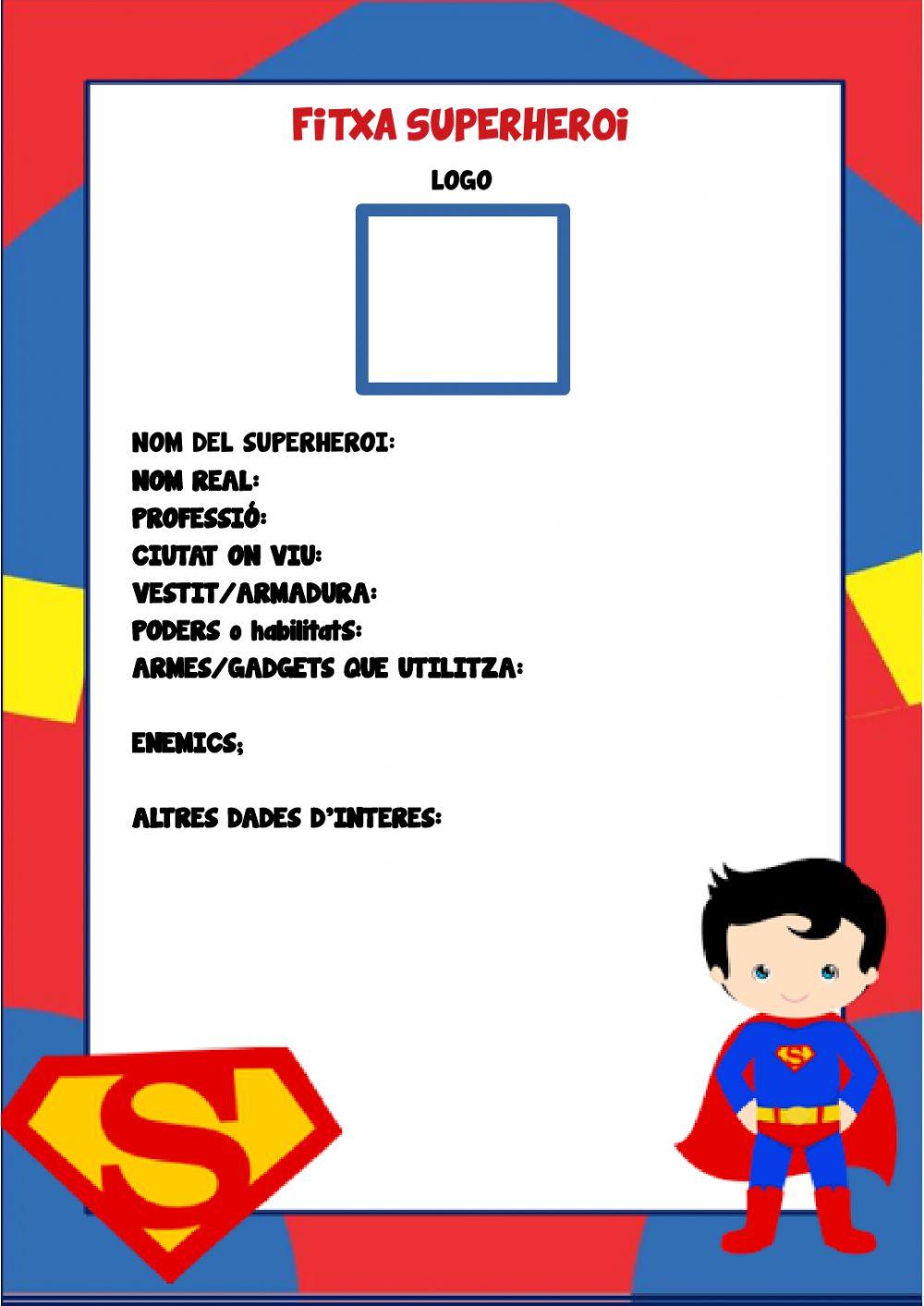 Fitxa superheroi. Projecte Superherois. Comprensió lectora