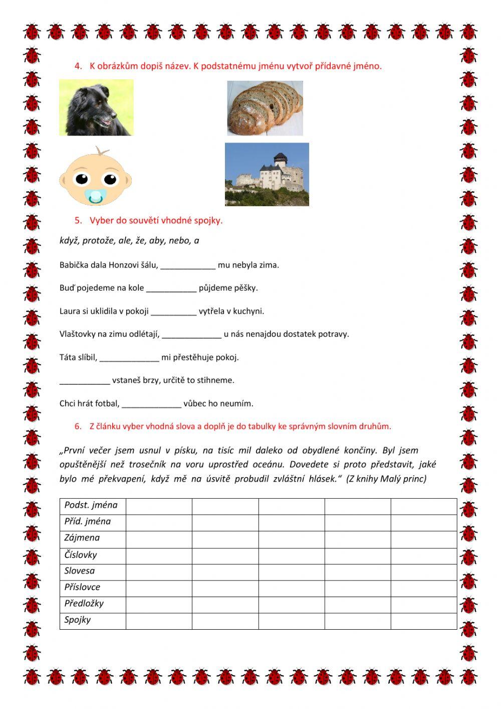 Pracovní list- slovní druhy