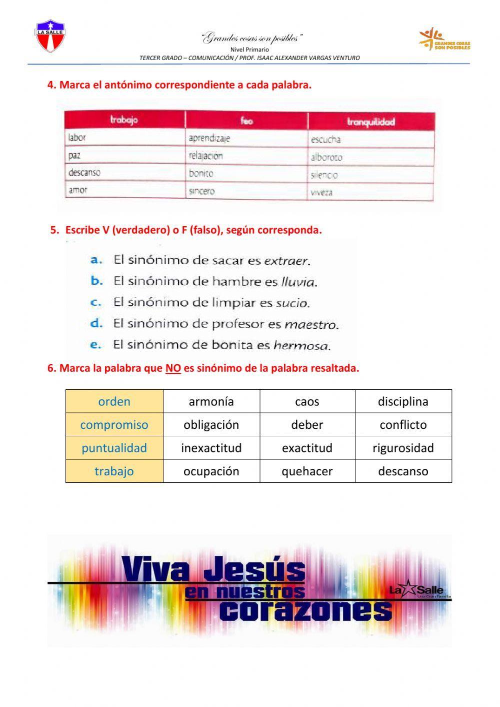 Palabras sinónimas y antónimas Palabras sinónimas y antónimas