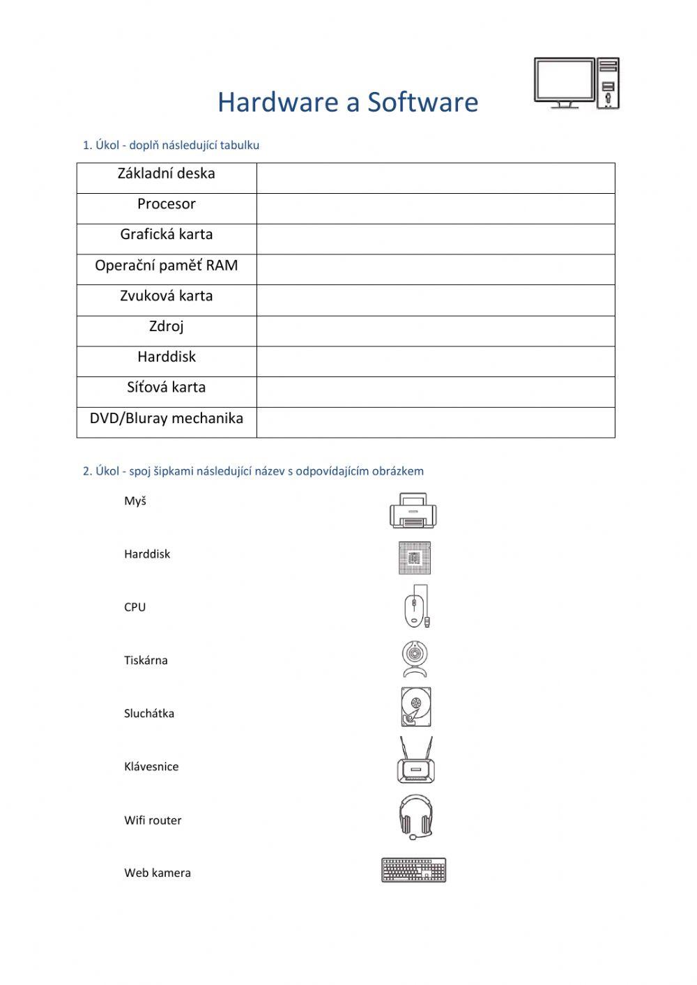 Pracovní list - Hardware Software