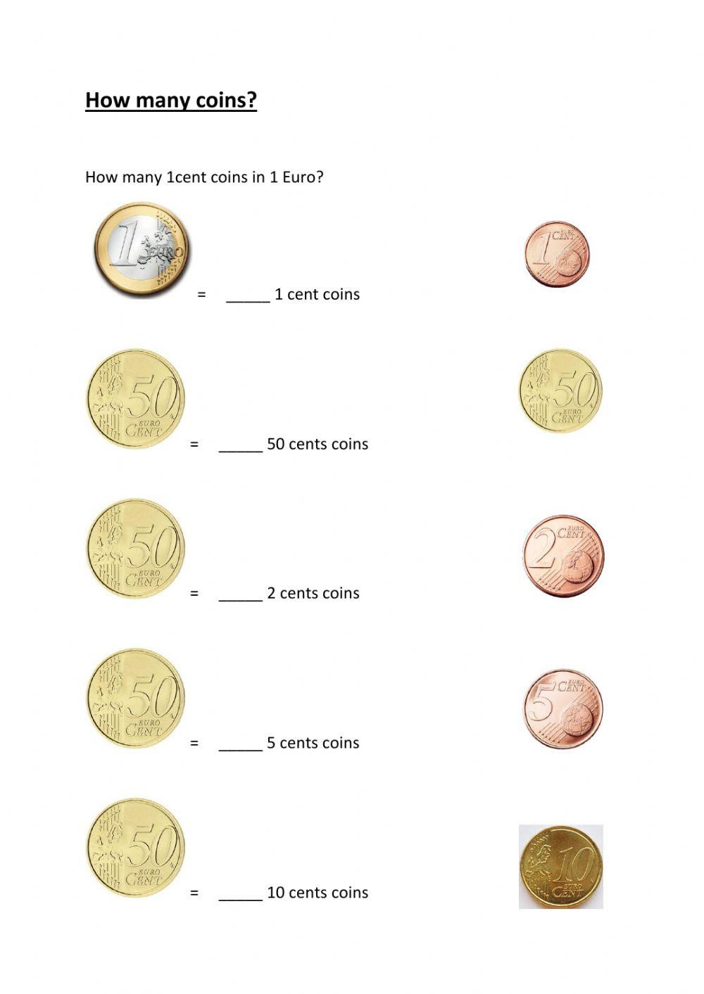 Free Printable Euro Money Worksheets